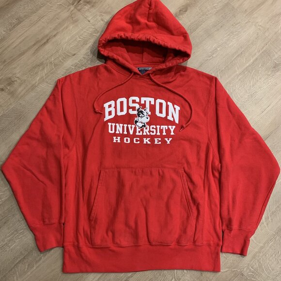Vintage 00s Champion Reverse Weave Boston University Hockey Hoodie Sweatshirt M - Picture 1 of 6